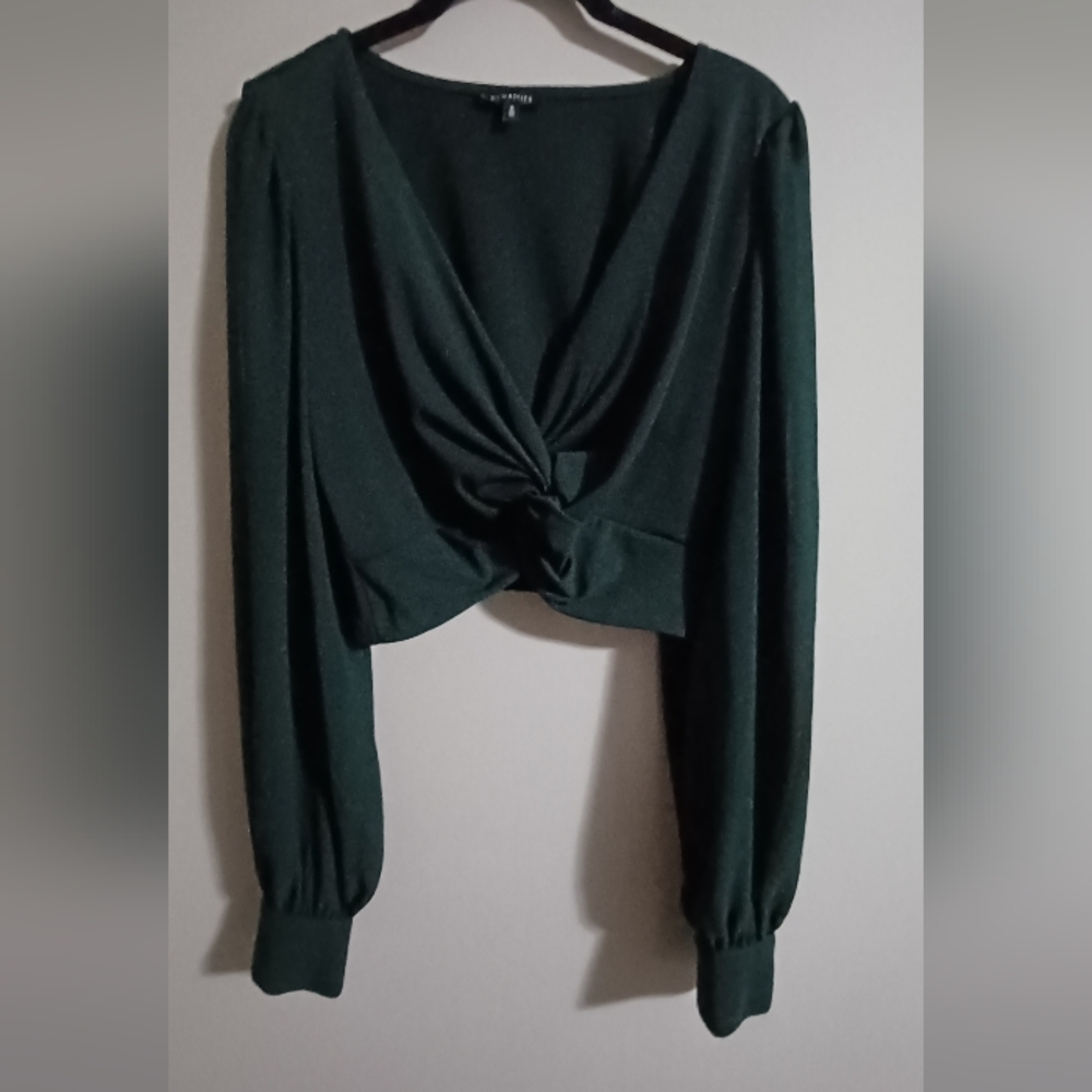 Dynamite Dark Green Knot Front Blouse